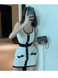 Dadizhimu High-Quality Female Fashion Knitless Sleeveless Vest Sling Dress With Color Bag Skirt