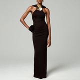 Dadizhimu Wind Hanging Neck Dress Dress 2025 New Niche Metal Buckle Decoration Slimming Long Dress Woman