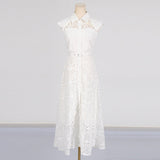 Dadizhimu Temperament High-End Long Dress 2025 Spring New Collar Perspective Hollow Design Slim Dress Woman