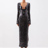 Dadizhimu Sexy Tear Sleeve Dress Fashion U-Neck Women's Dress Under The Fork Dress Long