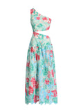 Dadizhimu Elegant Wind Oblique Shoulder Dress 2025 New Temperament Design Printing Lenikin Long Dress Woman