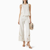 Dadizhimu Temperament Casual Simple Style Set 2025 New Round Neckless Solid Color Top High Waist Hollow Design Trousers