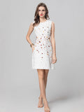 Dadizhimu 2025 New Round-Necked Vest Dress Order Diamond Shell Dress Dress Lend-Lovy Elegant White