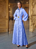 Dadizhimu 2025 New Women's Fashion Flip Lantern Long Sleeve Single Buckle Belt Lace Long Temperament Dress Woman