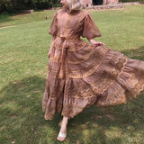 Dadizhimu Temperament Literary Style Embroidery Design Solid Color Dress 2025 New Lantern Sleeve Strap To Collect Waist Long Dress Dress Woman