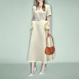 Dadizhimu Wind V-Neck Waist-Skinny Dress 2025 New Niche Design Sense Splicing Three-Dimensional Flower Dress Woman
