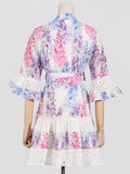 Dadizhimu Bohemian Resort 2025 Spring New V-Neck Horn Sleeve Embroidery Printed Dressed Dress Woman