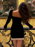 Dadizhimu Dress Long-Sleeved Collar Gold Velvet Dress Short Dress Autumn And Winter Girl Decoration Bare Backpack Skirt