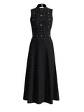 Dadizhimu Elegant Wind 2025 Spring New Nail Beads Diamond Ring Collar Sleeveless Waist Slim Slimmed A-Word Dress
