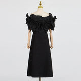 Dadizhimu Temperament Bosom Dress 2025 Summer New Three-Dimensional Flowers To Show Thin Style Pure Color Dress