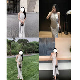 Dadizhimu Temperament Famous Wind Hanging Neck Dress Women Sleeveless Waist Thin Banquet Dress Dress Dress New