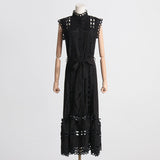 Dadizhimu Famous Wind Dress Woman 2025 Spring New Embroidery Splicing Hollow Waist Thin Dress
