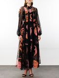 Dadizhimu Temperament Waist Display Thin Dress 2025 New Collar Printing Design Lace Long Dress Dress Women's Summer