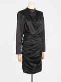 Dadizhimu Spring Festival New Temperament Women's High-Grade Black Short Dress High-Necked Ass Tos-Dressed Folded Dress Woman