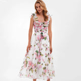 Dadizhimu Fashion Sexy Print Sling Skirt Crumm Flower Back Strap Women's High-End Swing Dress