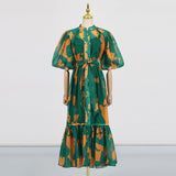 Dadizhimu Wind Mesh Dress 2025 New Printing Design Tice With Waist Display Lanky Dress Dress Women's Summer