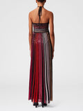 Dadizhimu Wind Hanging Neck Collar Dress 2025 New Niche Colliding Color Long Folding Dress Women's Summer