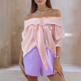 Dadizhimu Temperament Elegant Wind Solid Color Collar Bow Shirt 2025 Summer New Shoulder Thin Fashion Top Woman