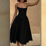 Dadizhimu Dress Hottie Girl Sexy V Tie Sling Mid-Long Dress To The Waist Show Skinny Back Dress Dress Woman