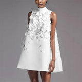 Dadizhimu Style Temperament Loose Short Dress 2025 New Design Nail Bead Three-Dimensional Flowers Sleeveless Dress Woman