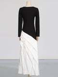 Dadizhimu Elegant Style Slimy Dress 2025 New Irregular Pressure Folding Design Long-Sleeved Dress Woman