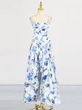 Dadizhimu Beautiful Dress 2025 Spring New Fashion Print Folding Bras Slimming Thin Open Fork Dress Women's Trend