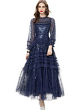 Dadizhimu Lantern Long-Sleeved Mesh Yarn Heavy Lumini Glide Lotus Leafy Puffy Long Dress Dress Dress Autumn 2024