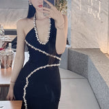 Dadizhimu Diamond-Embroidered Female Slings Double-Shoulder Dress Party Temperament Banding Dress Dress Dress