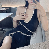 Dadizhimu Diamond-Embroidered Female Slings Double-Shoulder Dress Party Temperament Banding Dress Dress Dress