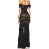 Dadizhimu Summer Shoulder-To-Shoulder Tanned Tauze High-End Women's Sexy Temperament Yarn Party Dress