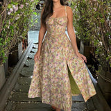 Dadizhimu Women's Clothing New Dress Repair Fork And Broken Flower Skirt Hollow Bare Back Sling Dress