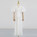 Dadizhimu Sensing With Belt And Rolling Skinny Dress 2025 Summer New Sexy Deep V Bubble Sleeve Design Dress Woman