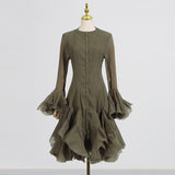 Dadizhimu Lotus Leaf-Side Dress Women's Summer 2025 New Fashion High-Necked Long-Sleeve High-End High-End High-End Mid-Sleeve Mid-Sleeve Dress