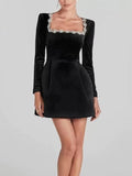 Dadizhimu Early Autumn New Square Collar Nail Beads French Dress Dress Women's Commuting Dress