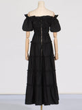 Dadizhimu Elegant Wind Word To Receive Waist-Skinny Dress 2025 New Folded Design Lotus Leaf Side Long Dress