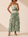 Dadizhimu Retro Style Print Thoracic Dress 2025 New Temperament Design Folded Long Mesh Dress Woman