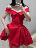 Dadizhimu Women's New One-Word Shoulder Babes Sling Small Black Dress Body-Exlen Sexy Dress French Dress