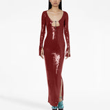 Dadizhimu Sexy Tear Sleeve Dress Fashion U-Neck Women's Dress Under The Fork Dress Long