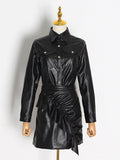 Dadizhimu Temperament Set Women's Two-Sleeves Of Leather 2025 Spring New High-End Wood Ears Half-Sweared Dresses For Women