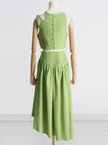 Dadizhimu Two-Piece Set 2025 Summer New Sexy Wrapped Breast Shirt + Folded Waist Half-Dressed Woman