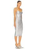 Dadizhimu Heavy Industry Hot Silver Sling V-Neck Dress Light Luxury Party Banquet Thin Banded Evening Dress