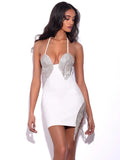 Dadizhimu Hanging Neck Fashion Thin Tid Lysing Low Chest Thin Mini Bag With A Hip Bandage Dress Woman