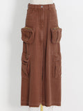 Dadizhimu Street Wind 2025 Summer New High-Waist Long Straight Before The Open Design Denim Pure Color Female Skirt