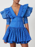 Dadizhimu Court Style V-Neck Bubble Sleeve Dress 2025 New Lace Embroidery To Collect Thin Short Dress Woman
