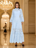 Dadizhimu 2025 New Long Dress French Retro Straight Collar Heavy Industry Embroidery Lantern Sleeve Waist High-End Dress Dress Woman