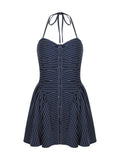 Dadizhimu Women's Clothing Pure Style Stripes Hanging Neck To Bare Back Dress Women's Small Women's High-End Small Skirt
