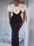 Dadizhimu Women's Dress Big Flower Collar Shoulder Repair Slimming Banda Skirt