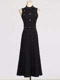 Dadizhimu Elegant Wind 2025 Spring New Nail Beads Diamond Ring Collar Sleeveless Waist Slim Slimmed A-Word Dress