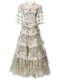 Dadizhimu 2024 New Short Sleeves Vintage Printed Yarn Ear Printed Dress Dress Dress