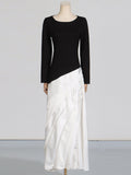 Dadizhimu Elegant Style Slimy Dress 2025 New Irregular Pressure Folding Design Long-Sleeved Dress Woman